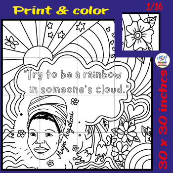 Preview of Maya Angelou Collaborative Coloring Poster National Poetry Month Bulletin Board