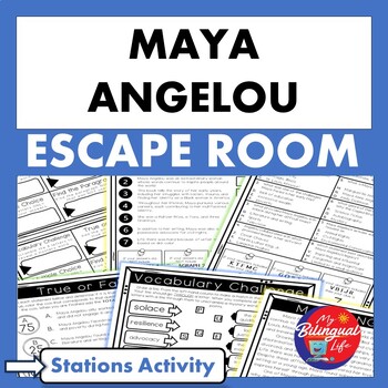 Preview of Maya Angelou Escape Room Stations Reading Comprehension Activity