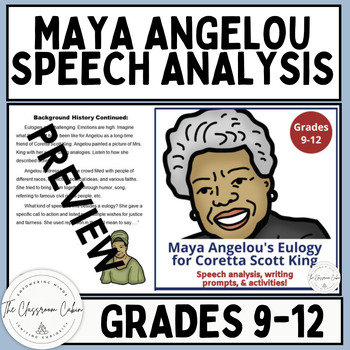 Preview of Maya Angelou's Eulogy for Coretta S. King Speech Analysis Women's History 9-12th