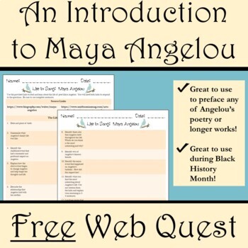 Preview of Maya Angelou FREE Web Quest Introduction and Author Background Activity