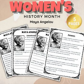 Preview of Maya Angelou Reading Comprehension Passages Women's History Month
