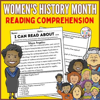 Preview of Maya Angelou Reading Comprehension / Women's History Month Worksheets