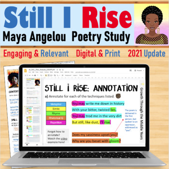 Preview of Maya Angelou: 'Still I Rise' Poetry Analysis (Digital & Print)