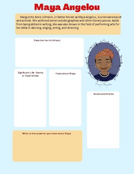 Preview of Maya Angelou biography note catcher