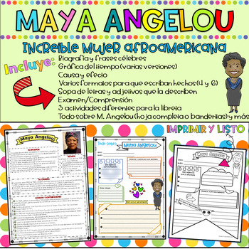 Preview of Maya Angelou Biografia Mes de la mujer Mes de la historia afroamericana banderit