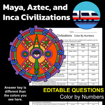 Preview of Maya, Aztec and Inca Civilizations | Social Studies Color By Numbers