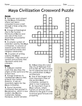 Preview of Maya Civilization Crossword Puzzle!