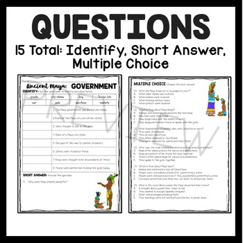 Maya Government Reading Comprehension Worksheet Mayan by Teaching to