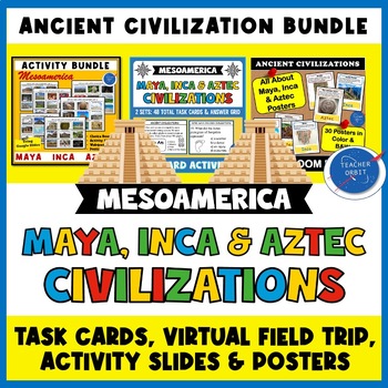 Preview of Maya Inca Aztec Mesoamerica Bundle | Virtual Field Trip Task Cards Posters