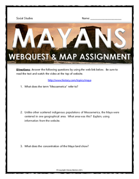 Preview of Mayan - Webquest and Map Assignment with Key (History.com)