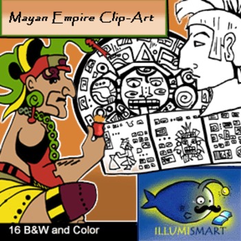 Preview of Mayan Empire Clip-Art: 16 Pieces BW and Color