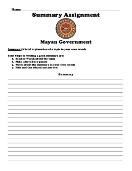 Preview of Mayan Government Summary Worksheet