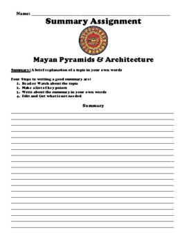 Preview of Mayan Pyramids & Architecture  Summary Worksheet