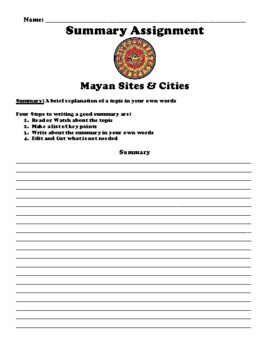 Preview of Mayan Sites & Cities Summary Worksheet