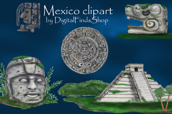 Preview of Mayan clipart, ancient civilizations of Mexica watercolor travel clipart.