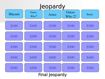 Preview of Mayans, Incas, Aztec Review Game