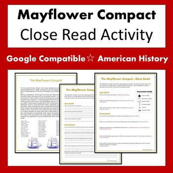 Preview of Mayflower Compact Close Read Activity (Google Compatible)