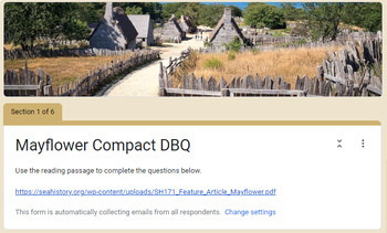 Preview of Mayflower Compact DBQ on Google Forms