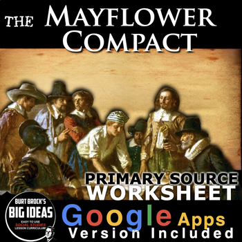 Preview of Mayflower Compact Worksheet (Primary Source) + Distance Learning Version