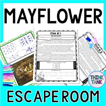 Preview of Mayflower ESCAPE ROOM: Mayflower Compact - Pilgrims - Print & Go!