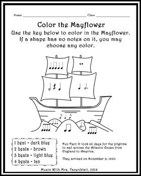 Preview of Mayflower Rhythm Coloring Worksheet