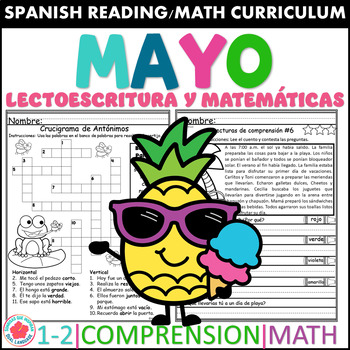 Preview of Mayo Lecturas de Comprensión Repaso Escritura, Matemáticas, fracciones, realidad