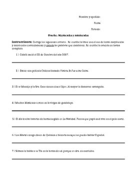 Preview of Mayúsculas y minúsculas | Prueba | Capitalization in Spanish | Letter & Sentence