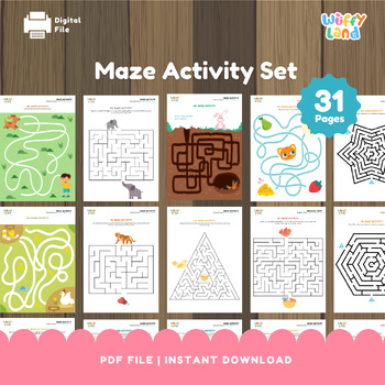 Preview of Maze Activity Set, Labyrinth Games Preschool Activity Book, Brain-Teaser Game, M