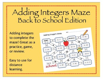 Preview of Maze: Adding Integers (Back to School Edition)