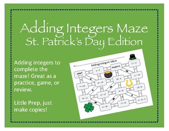 Preview of Maze: Adding Integers (St. Patrick's day Edition)