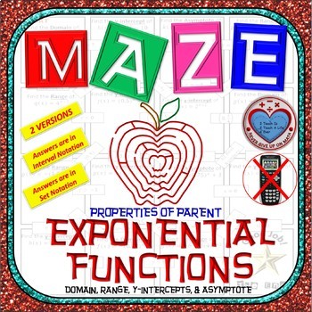 Preview of Maze - Domain, Range, Asymptote, & y-intercept of Exponential Function (V1 & V2)