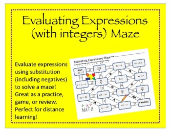 Preview of Maze: Evaluating Expressions with integers