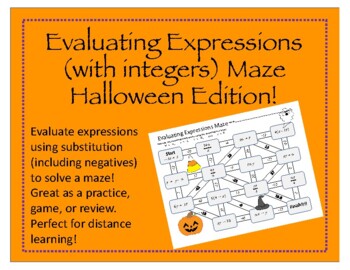 Preview of Maze: Evaluating Expressions with integers (Halloween Edition)
