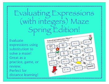 Preview of Maze: Evaluating Expressions with integers (Spring Edition)