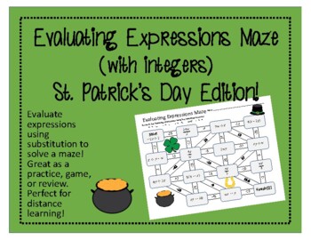 Preview of Maze: Evaluating Expressions with integers (St. Patrick's Day Edition)