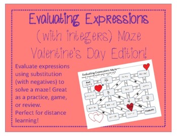 Preview of Maze: Evaluating Expressions with integers (Valentine's Day Edition)