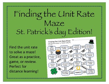 Preview of Maze: Finding the Unit Rate (St. Patrick's day Edition)