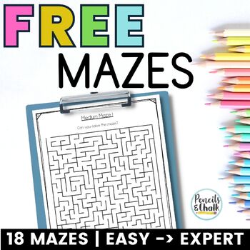 Preview of FREE Printable Mazes for Early Finishers Activities | 18 Mazes