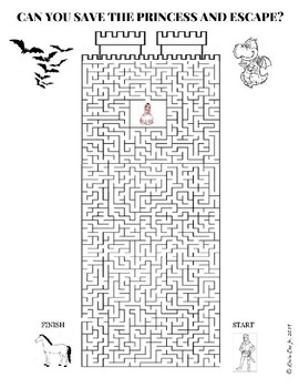 Preview of Maze Save the Princess and Escape Puzzle Worksheet