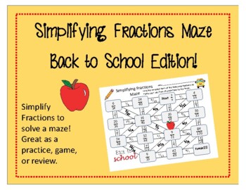 Preview of Maze: Simplifying Fractions (Back to School Edition)