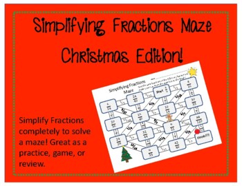 Preview of Maze: Simplifying Fractions (Christmas Edition)