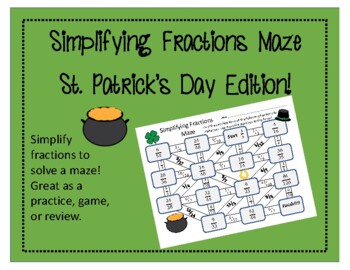 Preview of Maze: Simplifying Fractions (St. Patrick's Day Edition)