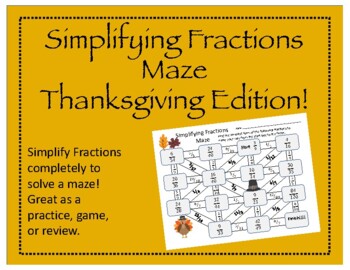 Preview of Maze: Simplifying Fractions (Thanksgiving Edition)