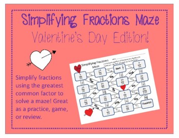 Preview of Maze: Simplifying Fractions (Valentine's Day Edition)