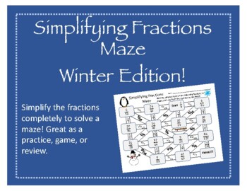 Preview of Maze: Simplifying Fractions (Winter Edition)