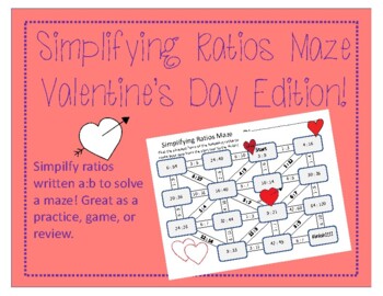 Preview of Maze: Simplifying Ratios (Valentine's Day Edition)