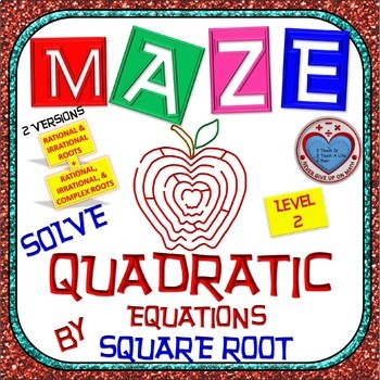 Preview of Maze - Solve Quadratic Equation by applying the Square Root Property Level 2
