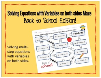 Preview of Maze: Solving Equations with Variables on both sides - Back to School Themed