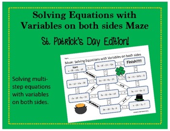 Preview of Maze: Solving Equations with Variables on both sides - St. Patrick's Day Themed