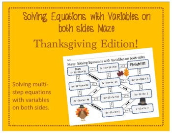 Preview of Maze: Solving Equations with Variables on both sides - Thanksgiving Themed